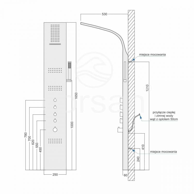 CORSAN Panel Prysznicowy Akoja A-025 srebrny Termostat