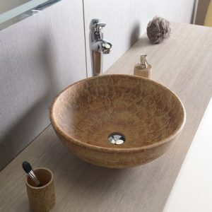 PRIORI umywalka ceramiczna, średnica 42cm, brązowa z wzorem