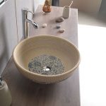 PRIORI umywalka ceramiczna, średnica 42cm, beżowa z niebieskim wzorem