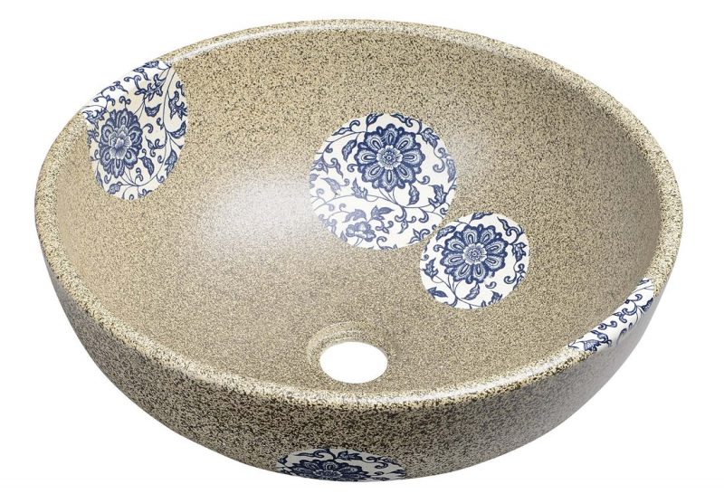 PRIORI umywalka ceramiczna, średnica 42cm, kamień z niebieskim wzorem