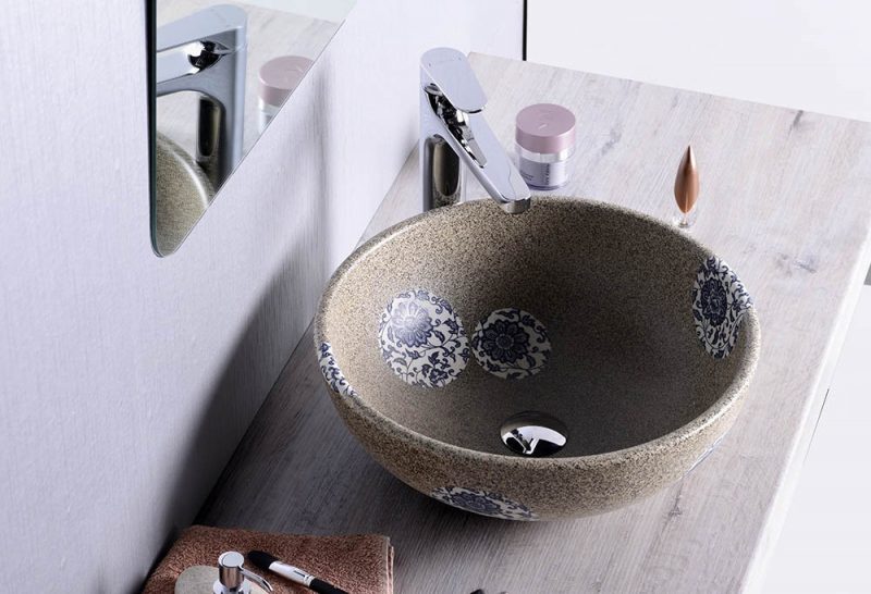 PRIORI umywalka ceramiczna, średnica 42cm, kamień z niebieskim wzorem