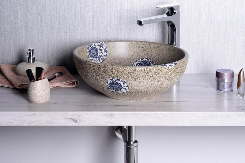 PRIORI umywalka ceramiczna, średnica 42cm, kamień z niebieskim wzorem