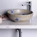 PRIORI umywalka ceramiczna, średnica 42cm, kamień z niebieskim wzorem
