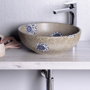 PRIORI umywalka ceramiczna, średnica 42cm, kamień z niebieskim wzorem