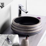 PRIORI umywalka ceramiczna, średnica 41cm, czarny/kamień