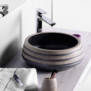 PRIORI umywalka ceramiczna, średnica 41cm, czarny/kamień