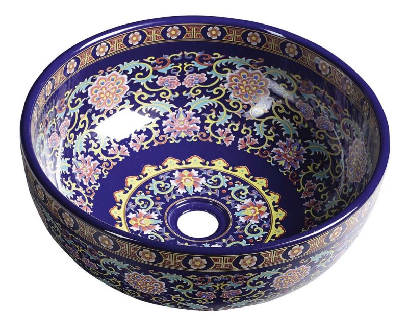 PRIORI umywalka ceramiczna, średnica 40,5cm, fioletowy z ozdobami