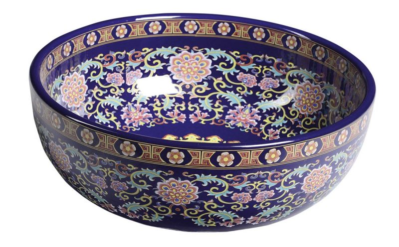 PRIORI umywalka ceramiczna, średnica 40,5cm, fioletowy z ozdobami