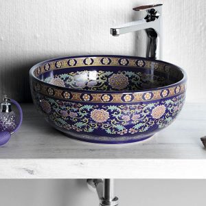 PRIORI umywalka ceramiczna, średnica 40,5cm, fioletowy z ozdobami
